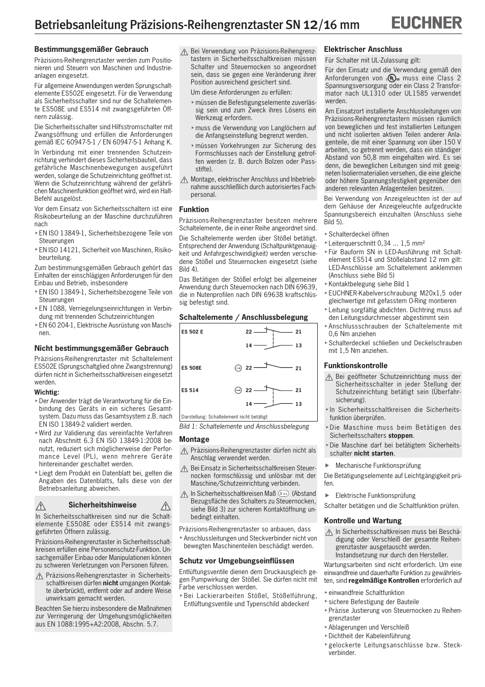 EUCHNER SN 12/16 mm User Manual | 12 pages