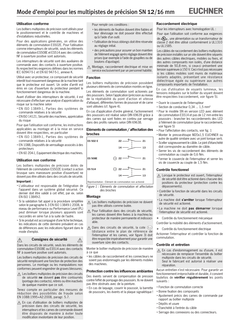 Mode d’emploi pour les multipistes de précision sn, 6 mm | EUCHNER SN 12/16 mm User Manual | Page 7 / 12