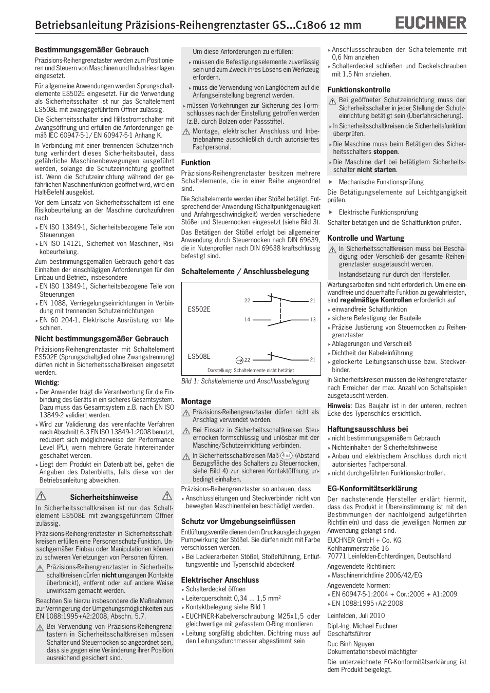 EUCHNER GSxxxC1806 12 mm User Manual | 8 pages