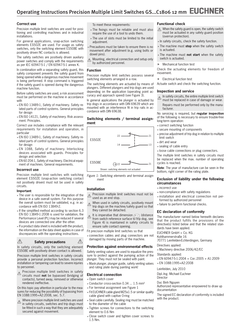 EUCHNER GSxxxC1806 12 mm User Manual | Page 3 / 8