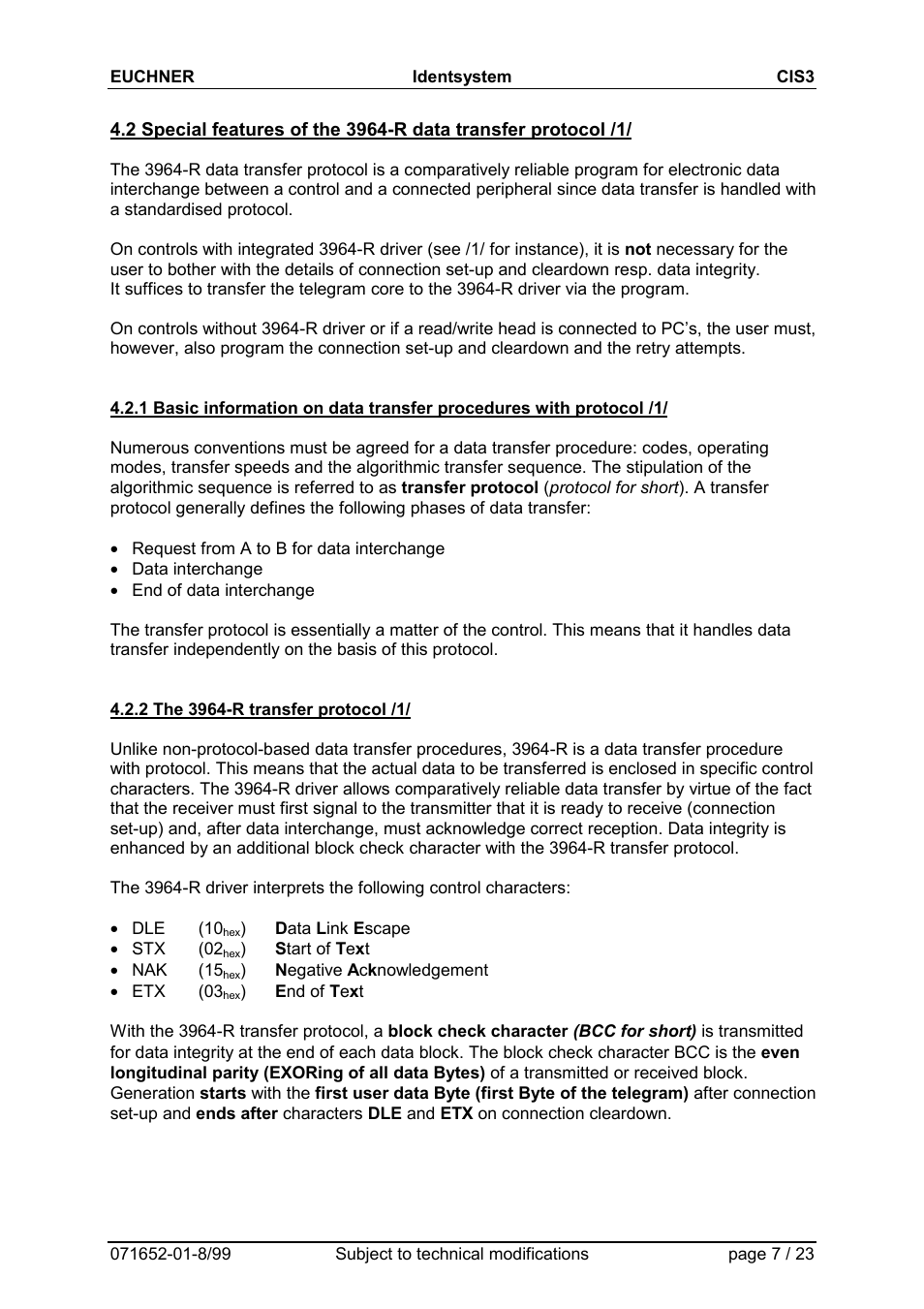 2 the 3964-r transfer protocol /1 | EUCHNER CIS3(A) User Manual | Page 7 / 23