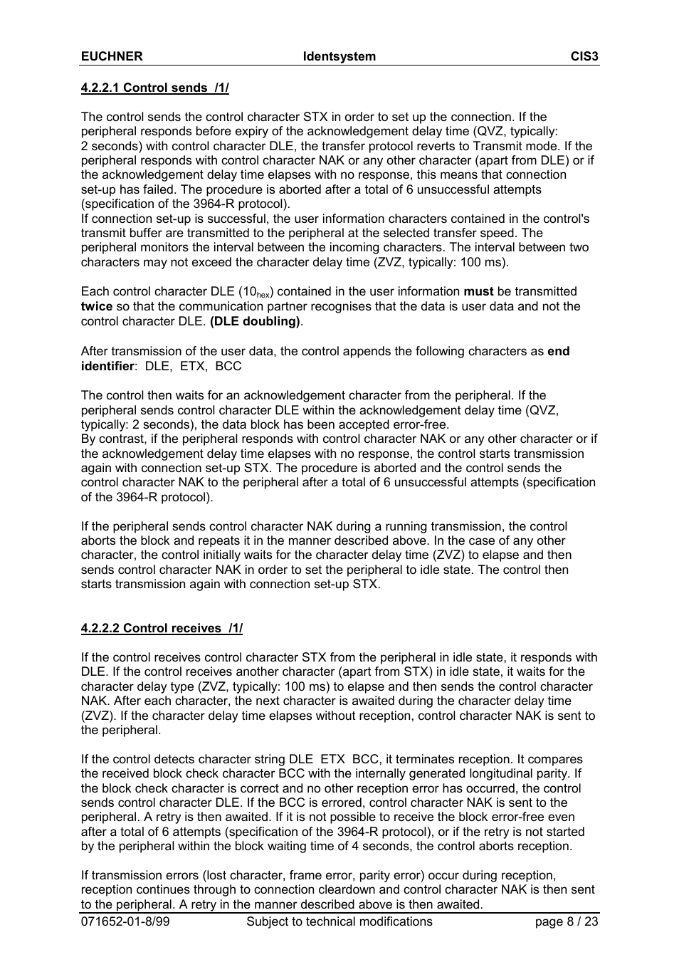 1 control sends /1, 2 control receives /1 | EUCHNER CIS3(A) User Manual | Page 8 / 23