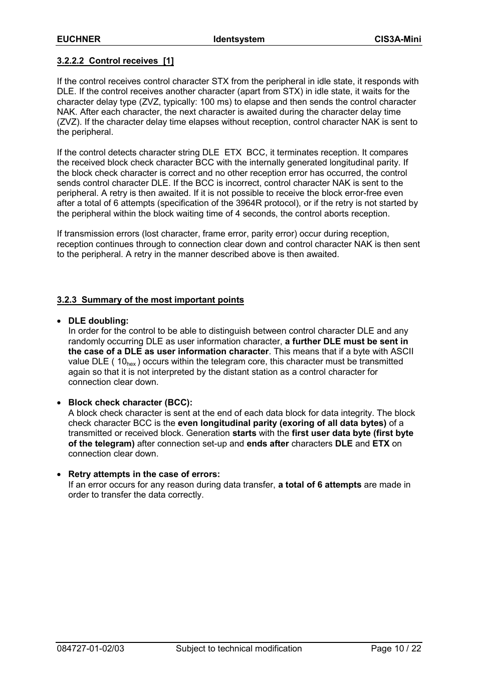 2 control receives [1, 3 summary of the most important points | EUCHNER CIS3A-Mini User Manual | Page 10 / 22