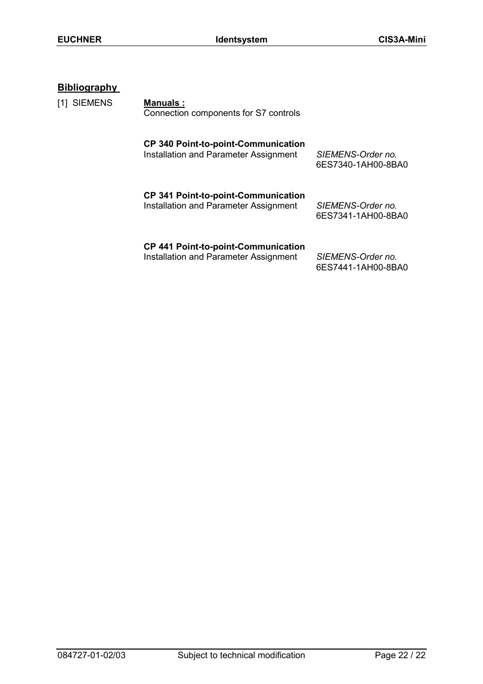 Bibliography | EUCHNER CIS3A-Mini User Manual | Page 22 / 22
