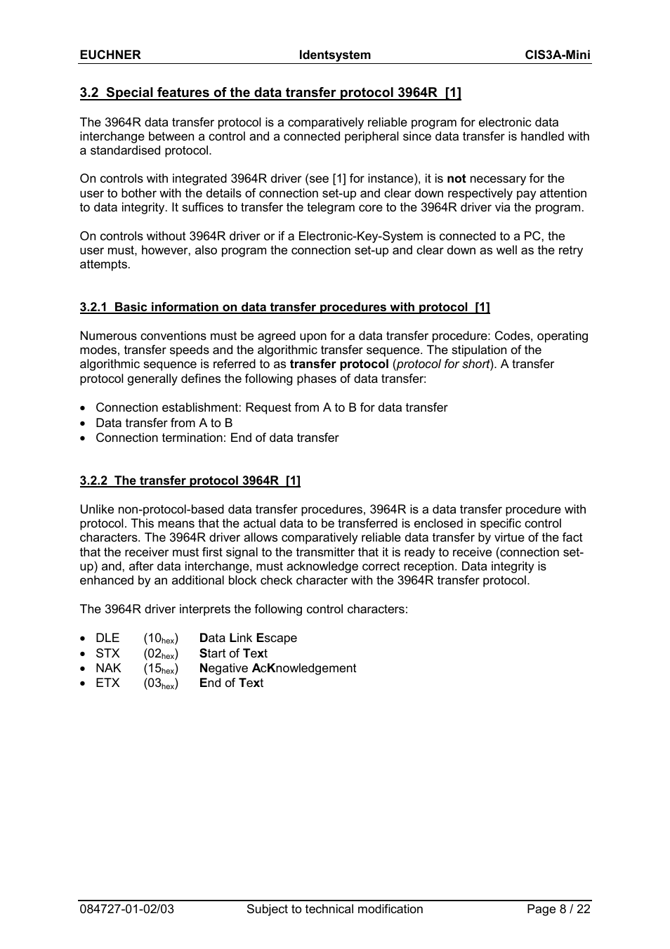 2 the transfer protocol 3964r [1 | EUCHNER CIS3A-Mini User Manual | Page 8 / 22