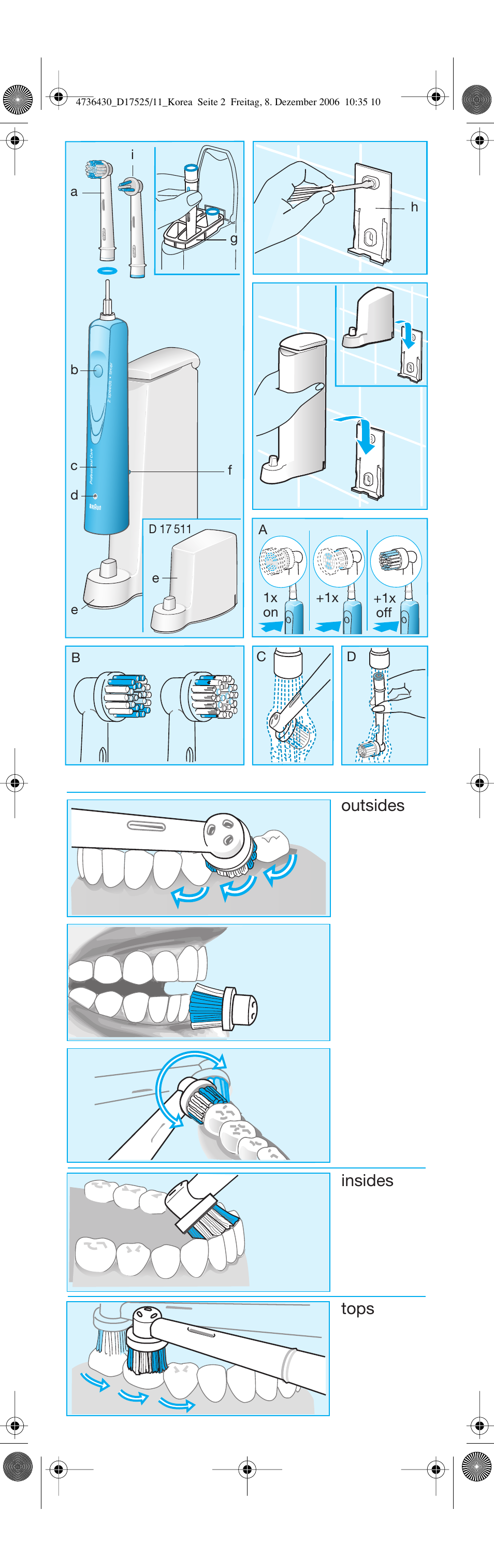 Outsides insides tops, 1x 1x on +1x off, Bc d | Braun D17525 User Manual | Page 2 / 6