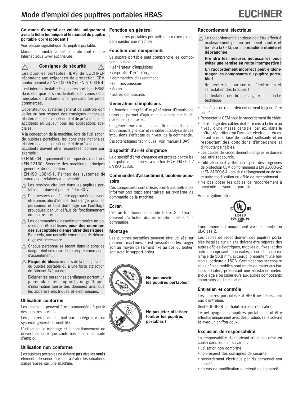 Mode d’emploi des pupitres portables hbas | EUCHNER HBAS User Manual | Page 5 / 8