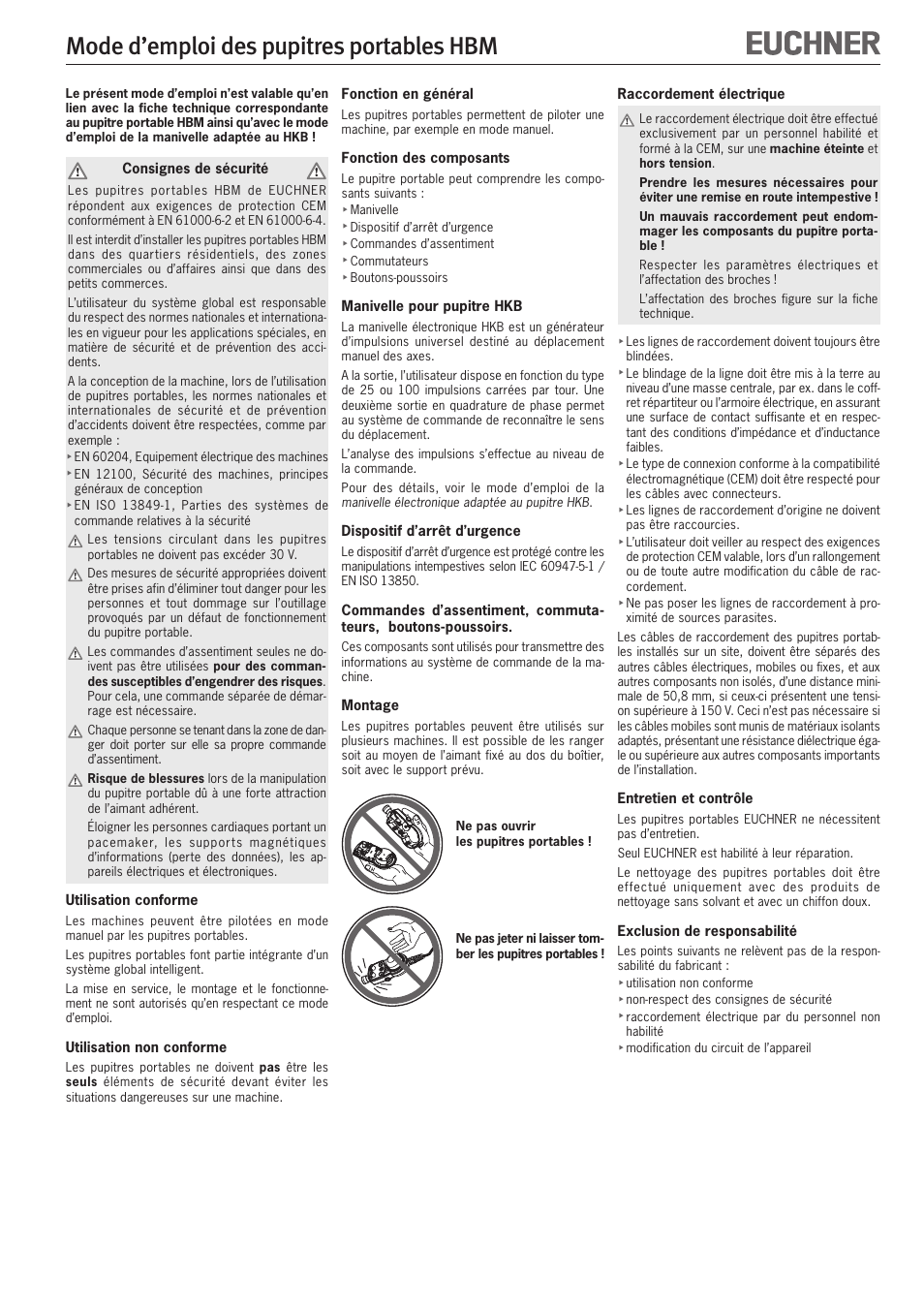 Mode d’emploi des pupitres portables hbm | EUCHNER HBM User Manual | Page 5 / 8