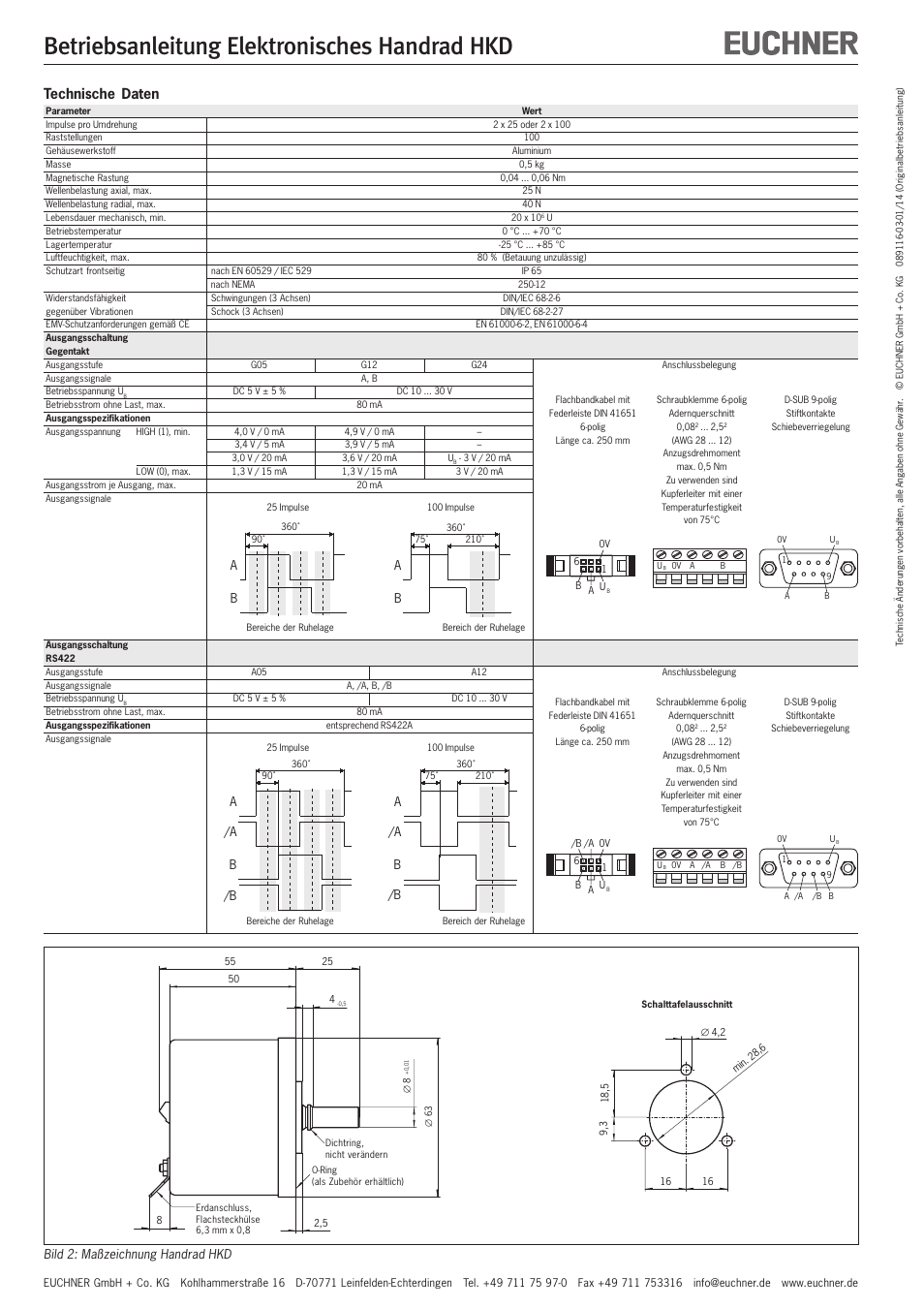 Betriebsanleitung elektronisches handrad hkd, Technische daten | EUCHNER HKD User Manual | Page 2 / 8