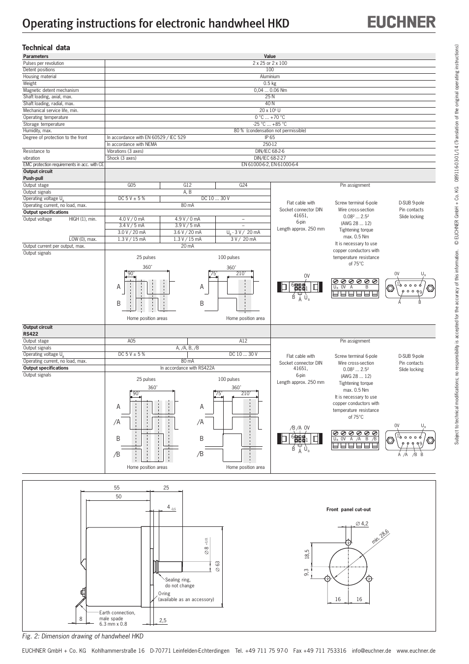 Technical data | EUCHNER HKD User Manual | Page 4 / 8