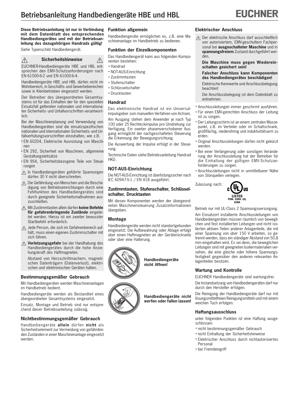 EUCHNER HBL User Manual | 8 pages