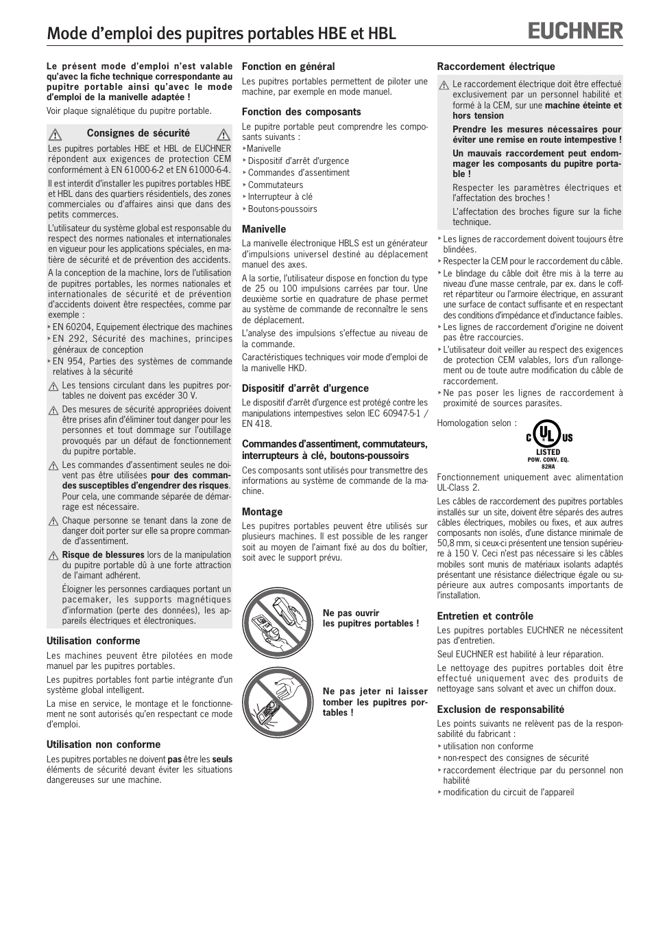 Mode d’emploi des pupitres portables hbe et hbl | EUCHNER HBL User Manual | Page 5 / 8