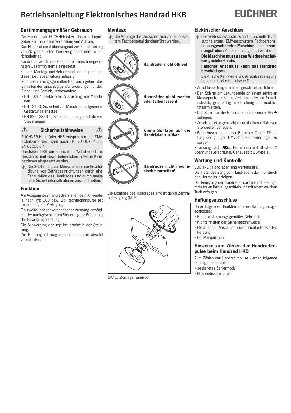 EUCHNER HKB electronic handwheel User Manual | 8 pages