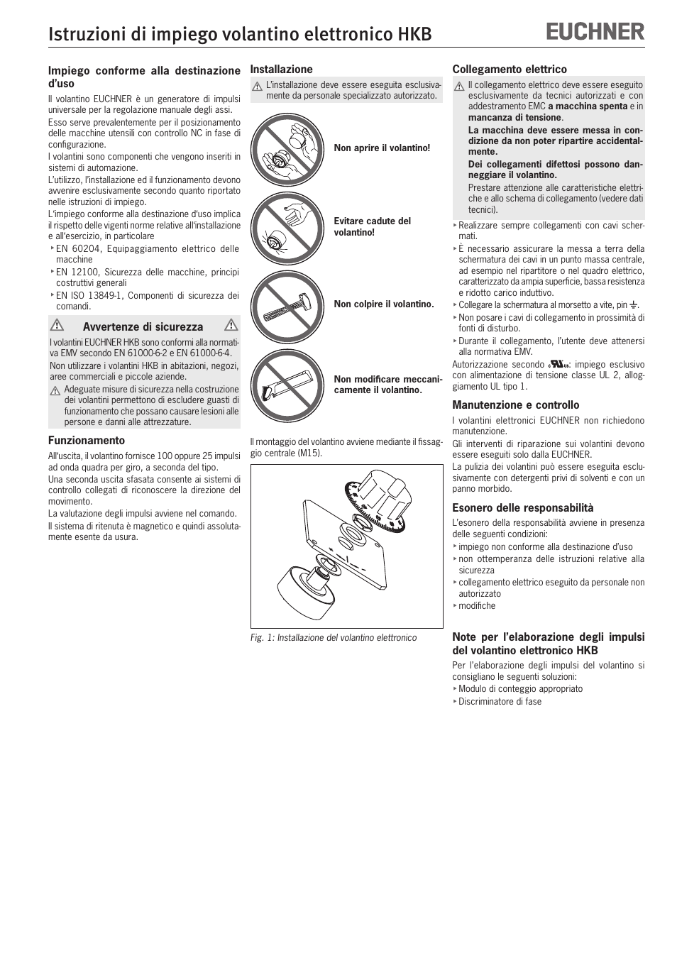 Istruzioni di impiego volantino elettronico hkb | EUCHNER HKB electronic handwheel User Manual | Page 7 / 8