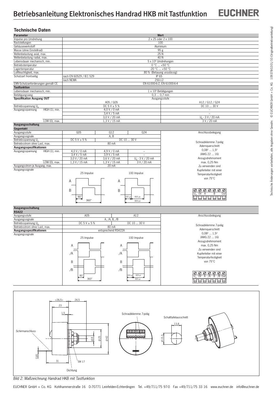 Technische daten | EUCHNER HKB with pushbutton function User Manual | Page 2 / 8