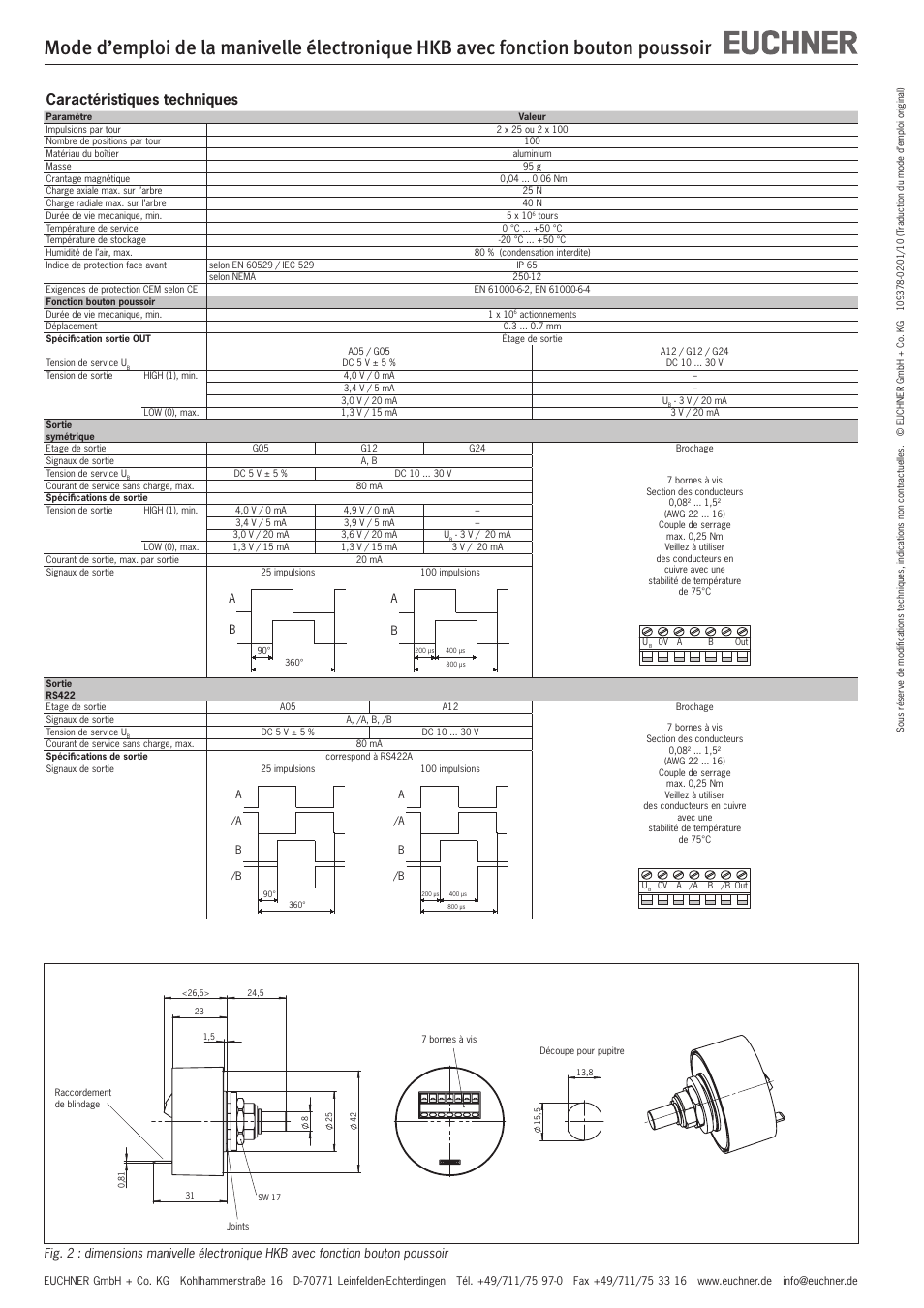 Caractéristiques techniques | EUCHNER HKB with pushbutton function User Manual | Page 6 / 8