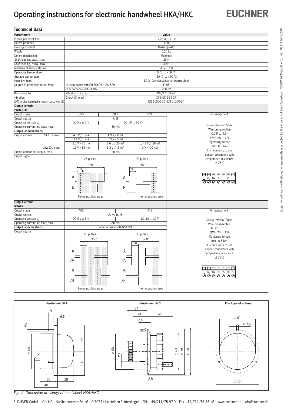 Technical data | EUCHNER HKA User Manual | Page 4 / 8