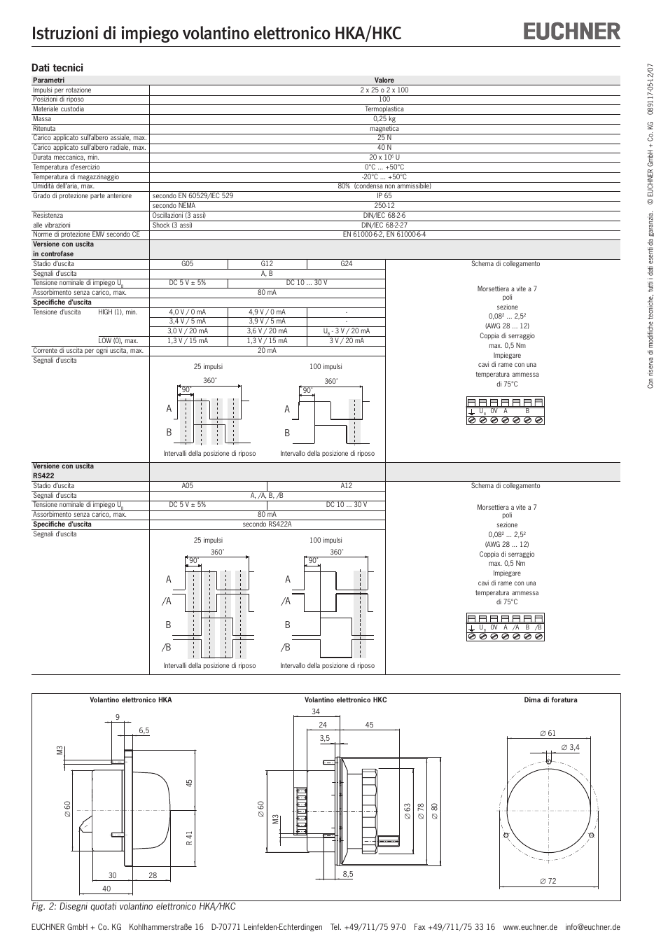 Dati tecnici | EUCHNER HKA User Manual | Page 8 / 8