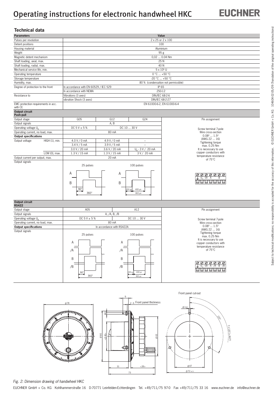 Technical data | EUCHNER HKC User Manual | Page 4 / 8