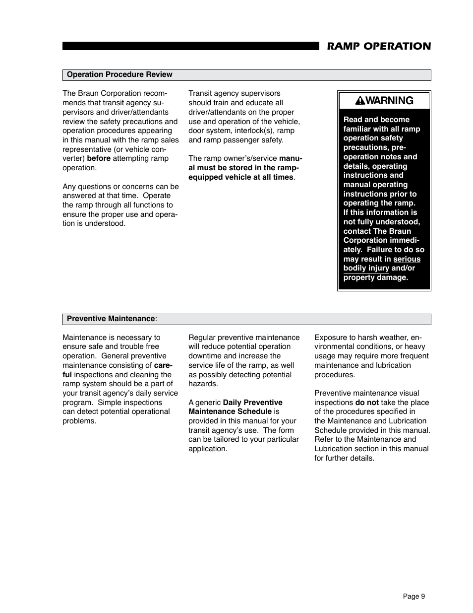 Warning, Ramp operation | Braun RA500 User Manual | Page 11 / 48