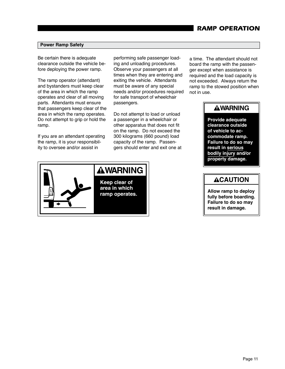 Caution, Warning, Ramp operation warning | Braun RA500 User Manual | Page 13 / 48