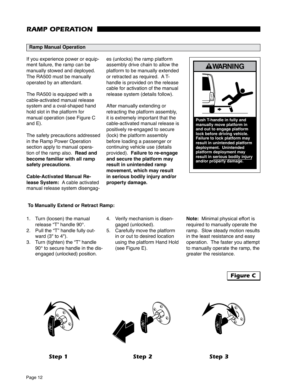 Warning, Ramp operation, Do not remove | Step 1 step 2 step 3, Figure c, Page 2 | Braun RA500 User Manual | Page 14 / 48