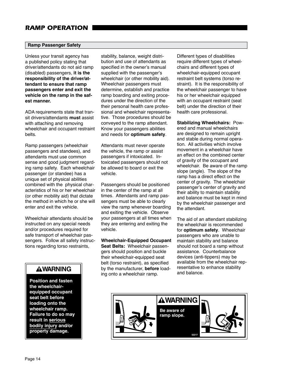 Warning, Ramp operation warning | Braun RA500 User Manual | Page 16 / 48