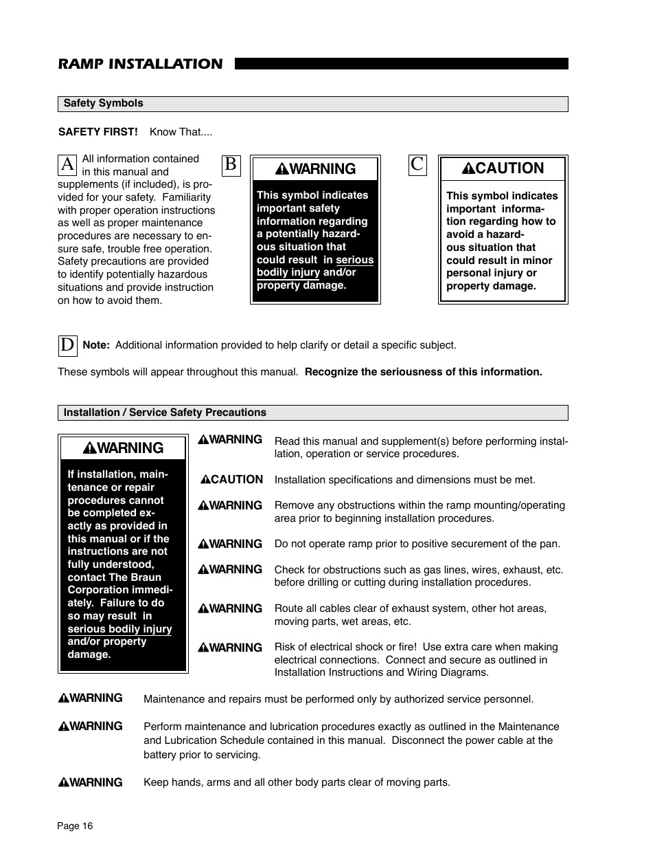 Caution, Warning, Ramp installation | Braun RA500 User Manual | Page 18 / 48