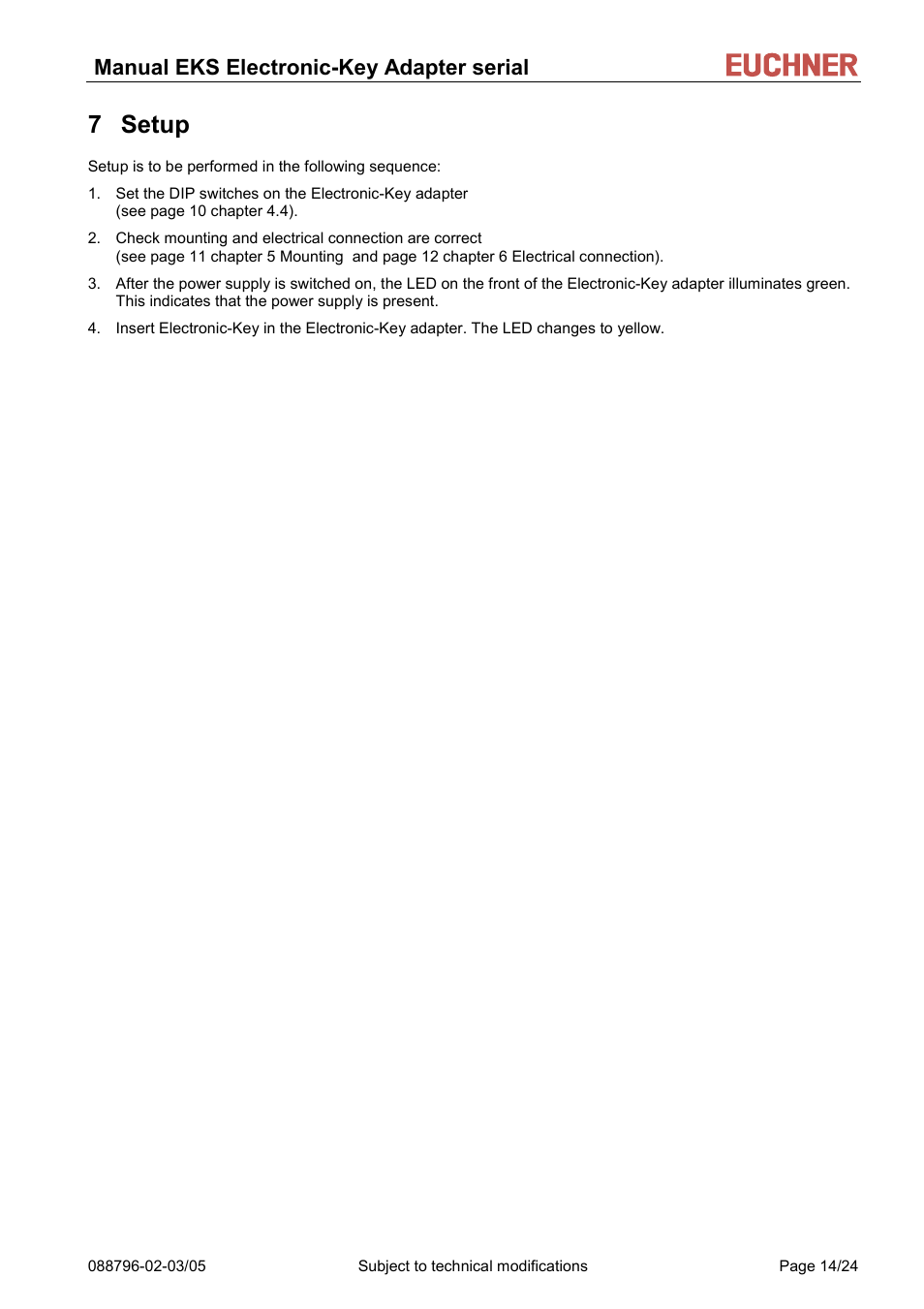 Setup, 7 setup, Manual eks electronic-key adapter serial | EUCHNER Electronic-Key Adapter with serial Interface User Manual | Page 14 / 24