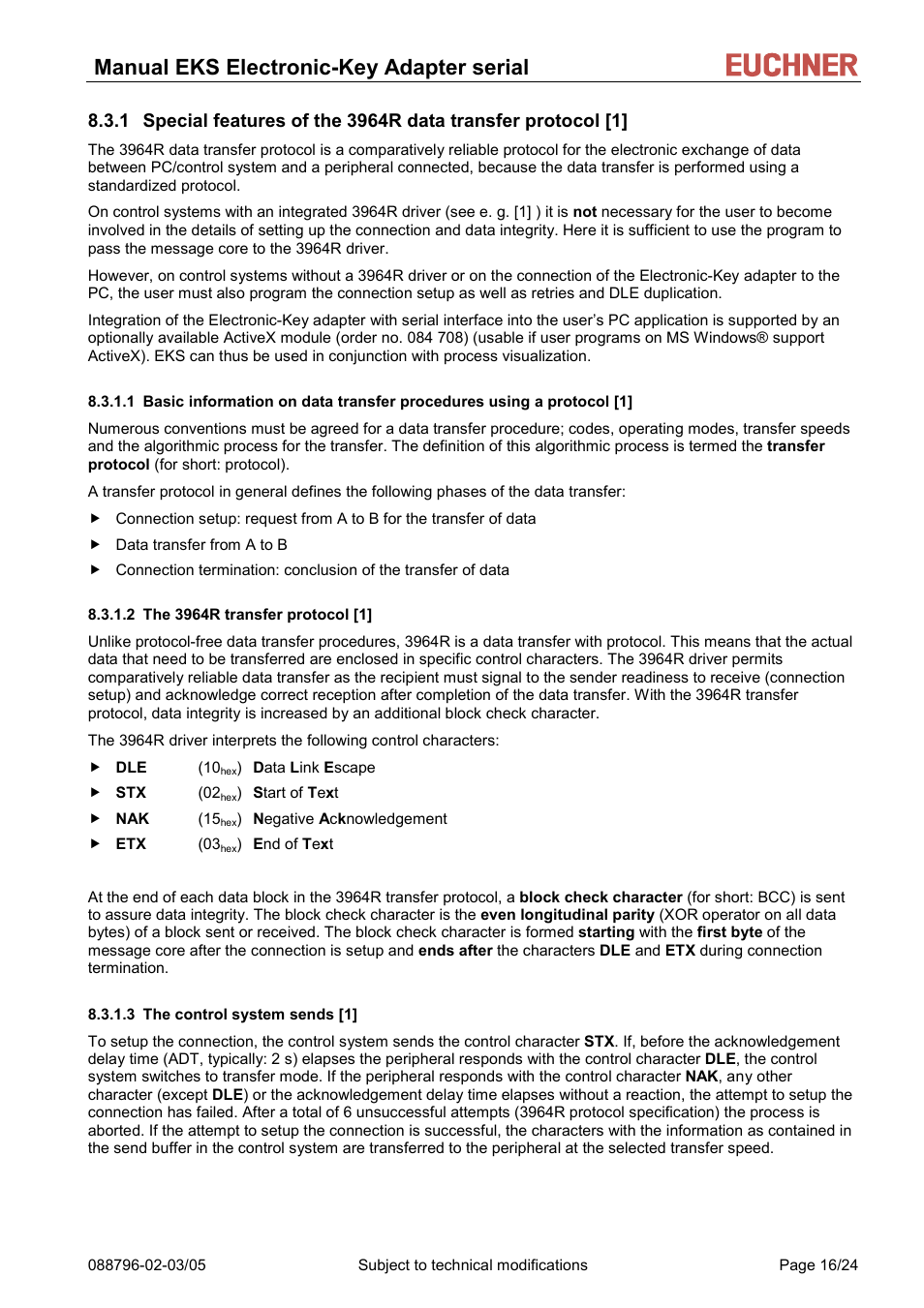 Manual eks electronic-key adapter serial | EUCHNER Electronic-Key Adapter with serial Interface User Manual | Page 16 / 24