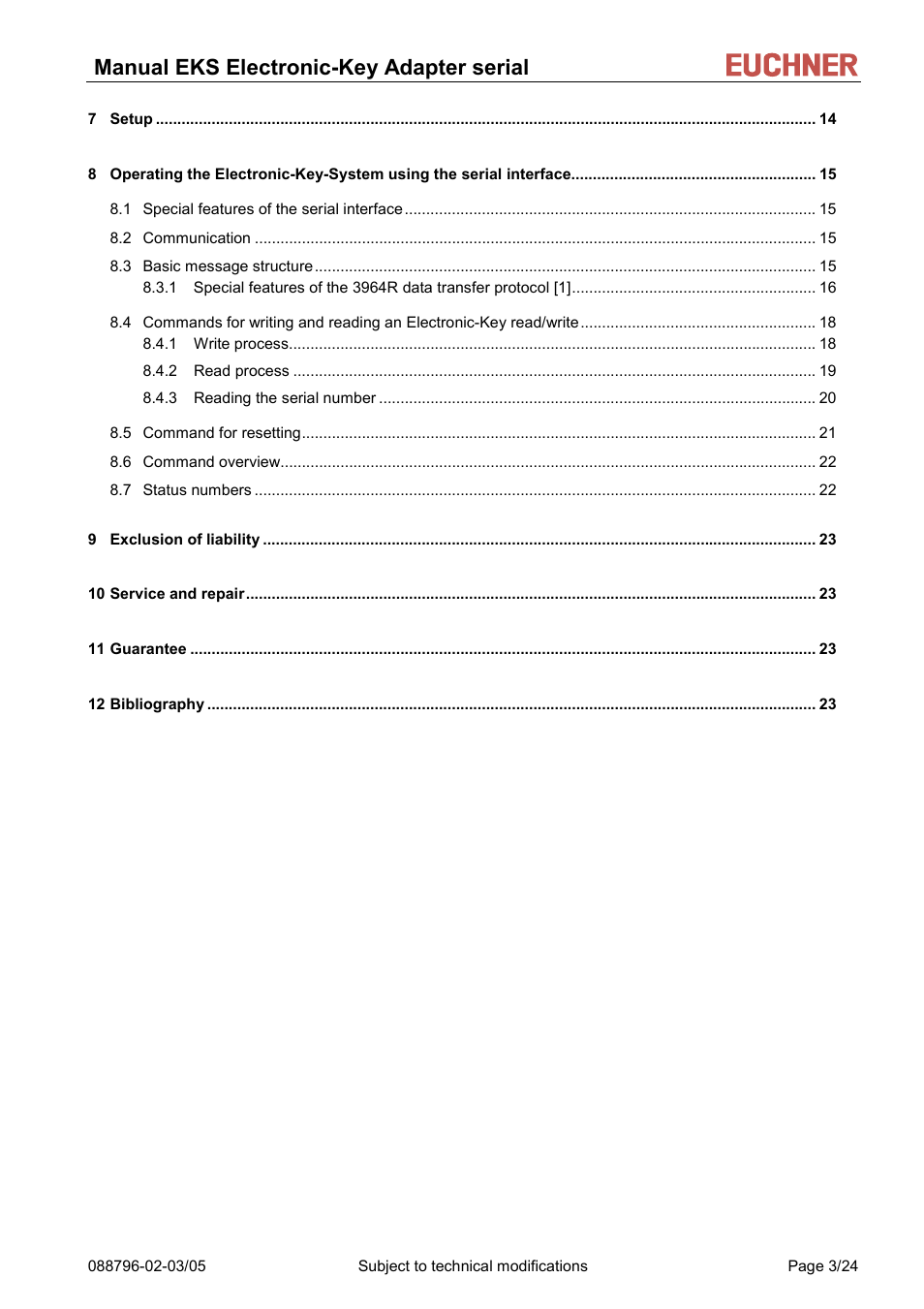 Manual eks electronic-key adapter serial | EUCHNER Electronic-Key Adapter with serial Interface User Manual | Page 3 / 24
