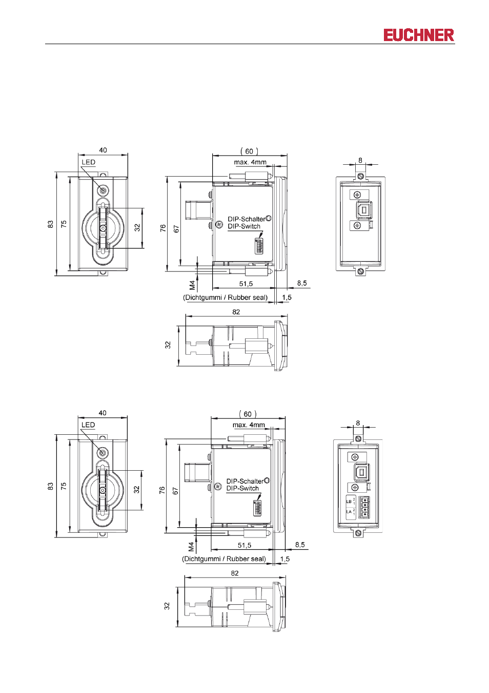 4 technical data, 1 dimension drawing of electronic-key adapter, 1 version eks-a-iux-g01-st01 with usb interface | Technical data, Dimension drawing of electronic-key adapter, Version eks-a-iux-g01-st01 with usb interface, Manual eks electronic-key adapter usb | EUCHNER EKS FSA with USB Interface User Manual | Page 11 / 44