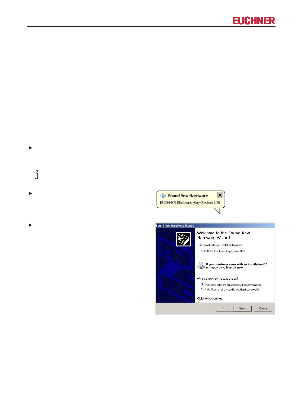 7 setup, Setup, Installation of the eks usb drivers under windows | Manual eks electronic-key adapter usb | EUCHNER EKS FSA with USB Interface User Manual | Page 22 / 44