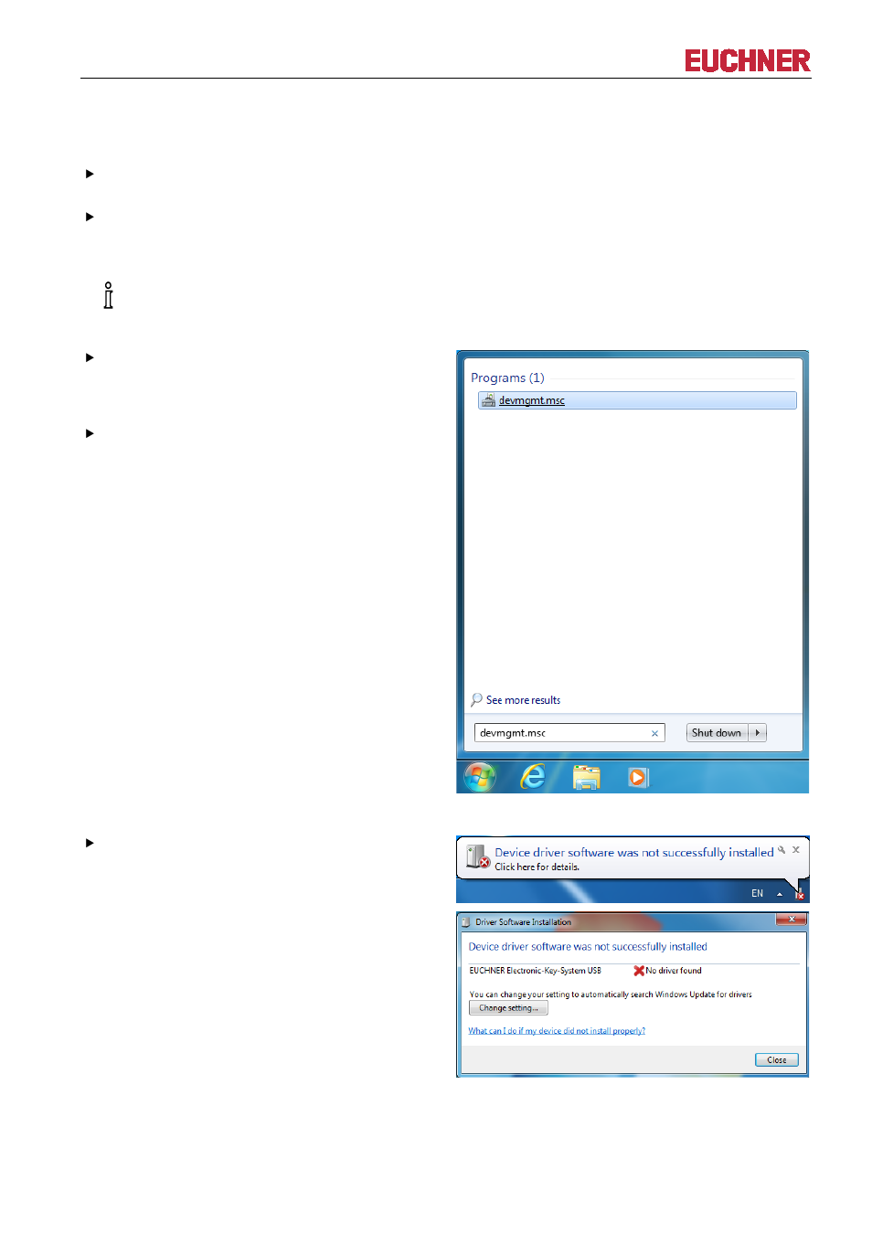 Installation of the eks usb drivers under windows, Manual eks electronic-key adapter usb | EUCHNER EKS FSA with USB Interface User Manual | Page 26 / 44