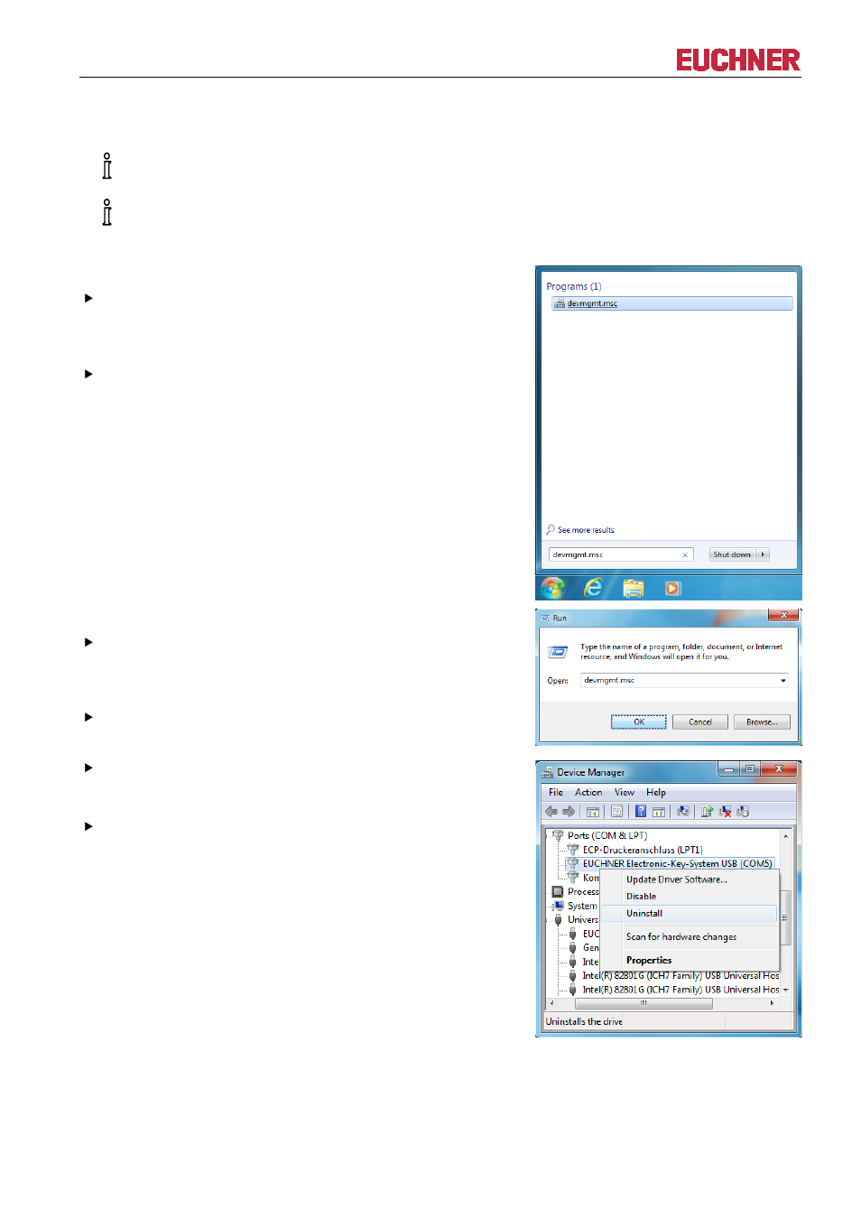 4 uninstalling the eks usb drivers under windows, Uninstalling the eks usb drivers under windows, Manual eks electronic-key adapter usb | EUCHNER EKS FSA with USB Interface User Manual | Page 34 / 44