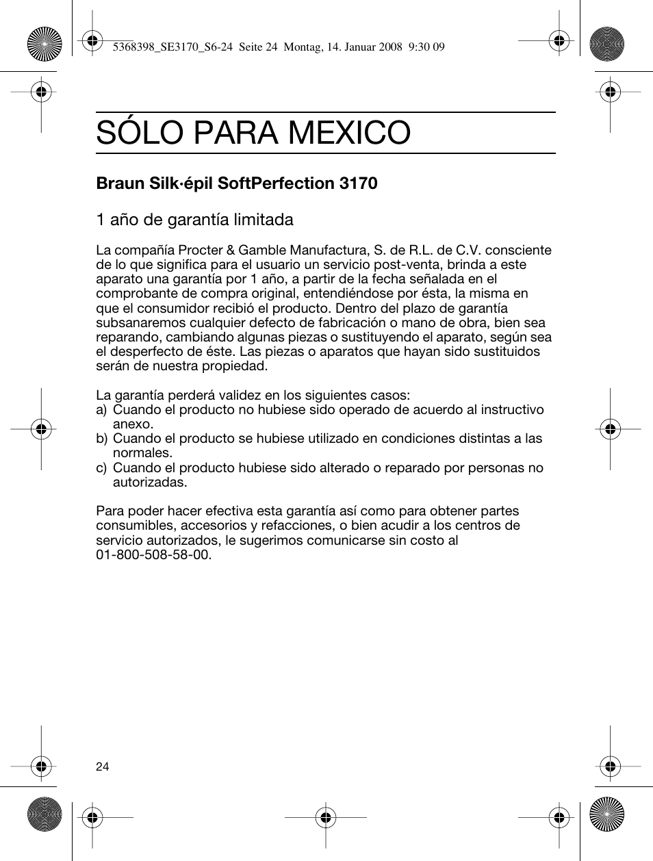 Sólo para mexico | Braun 3170 User Manual | Page 23 / 23