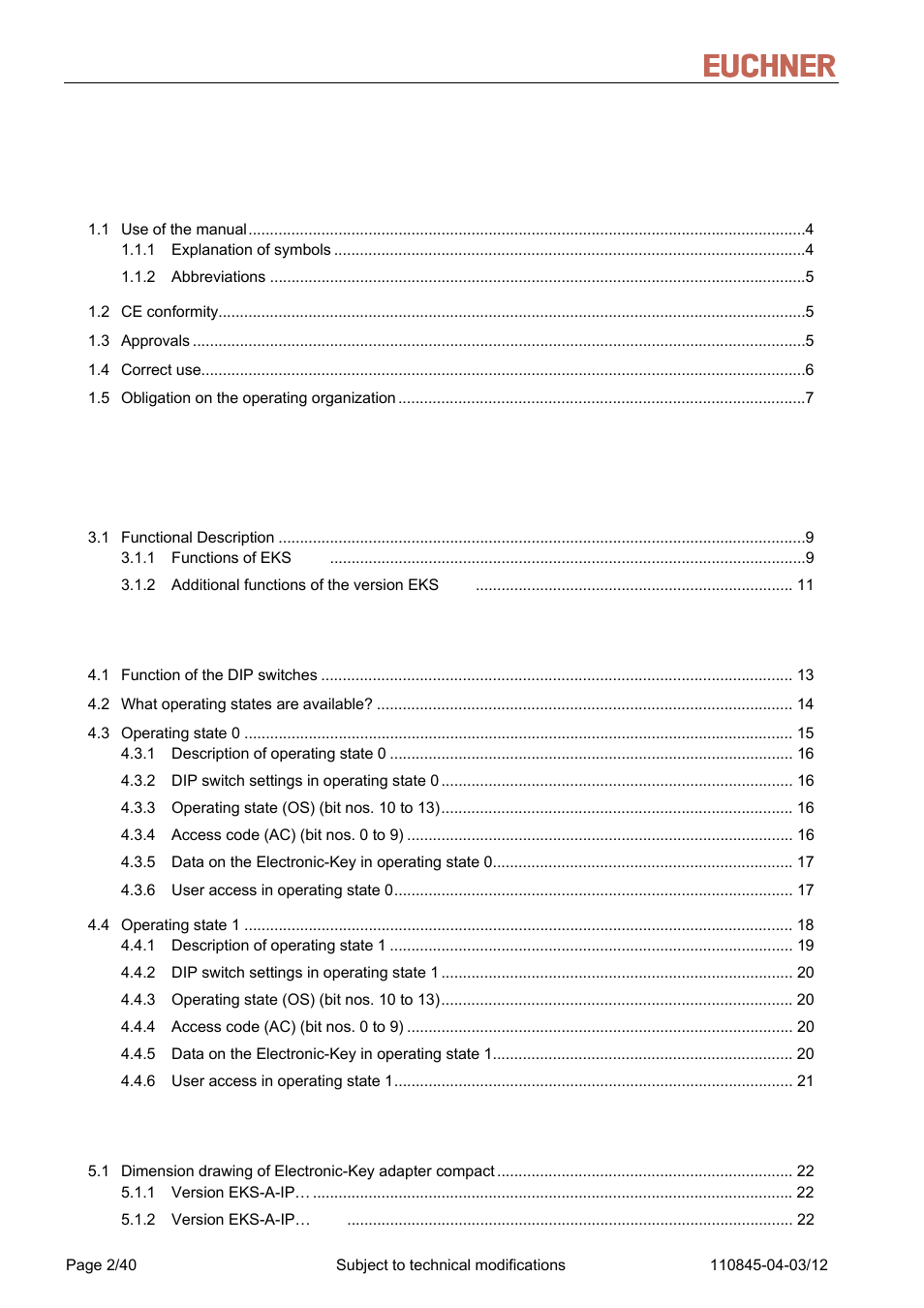 EUCHNER FSA Light User Manual | Page 2 / 40
