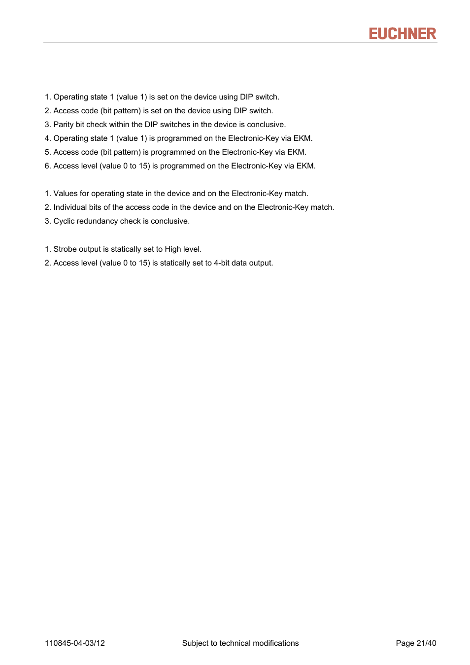 6 user access in operating state 1, User access in operating state 1, Manual eks light and light fsa | EUCHNER FSA Light User Manual | Page 21 / 40