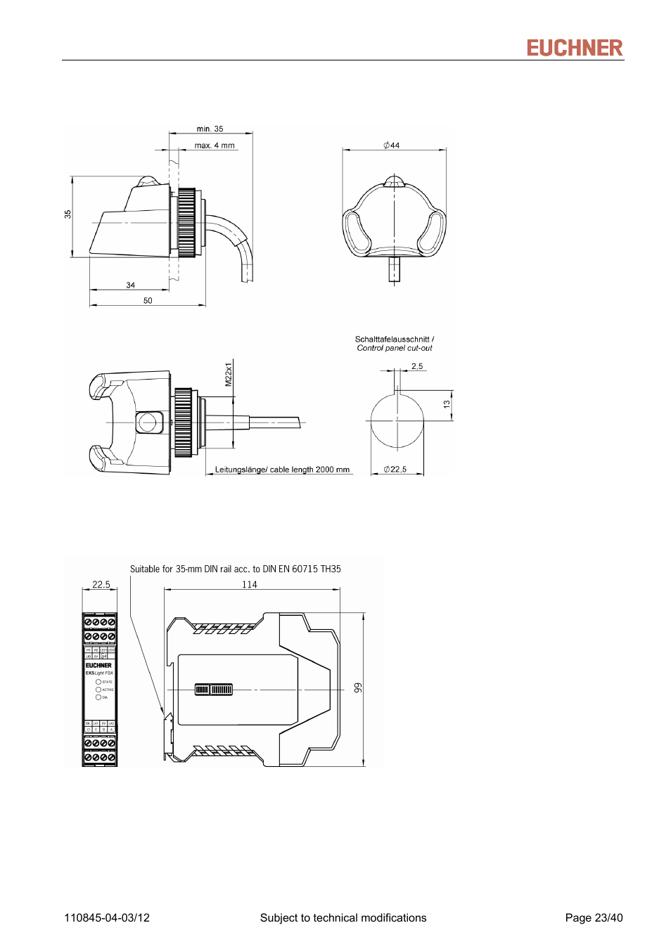 3 dimension drawing of interface adapter modular, Dimension drawing of interface adapter modular | EUCHNER FSA Light User Manual | Page 23 / 40