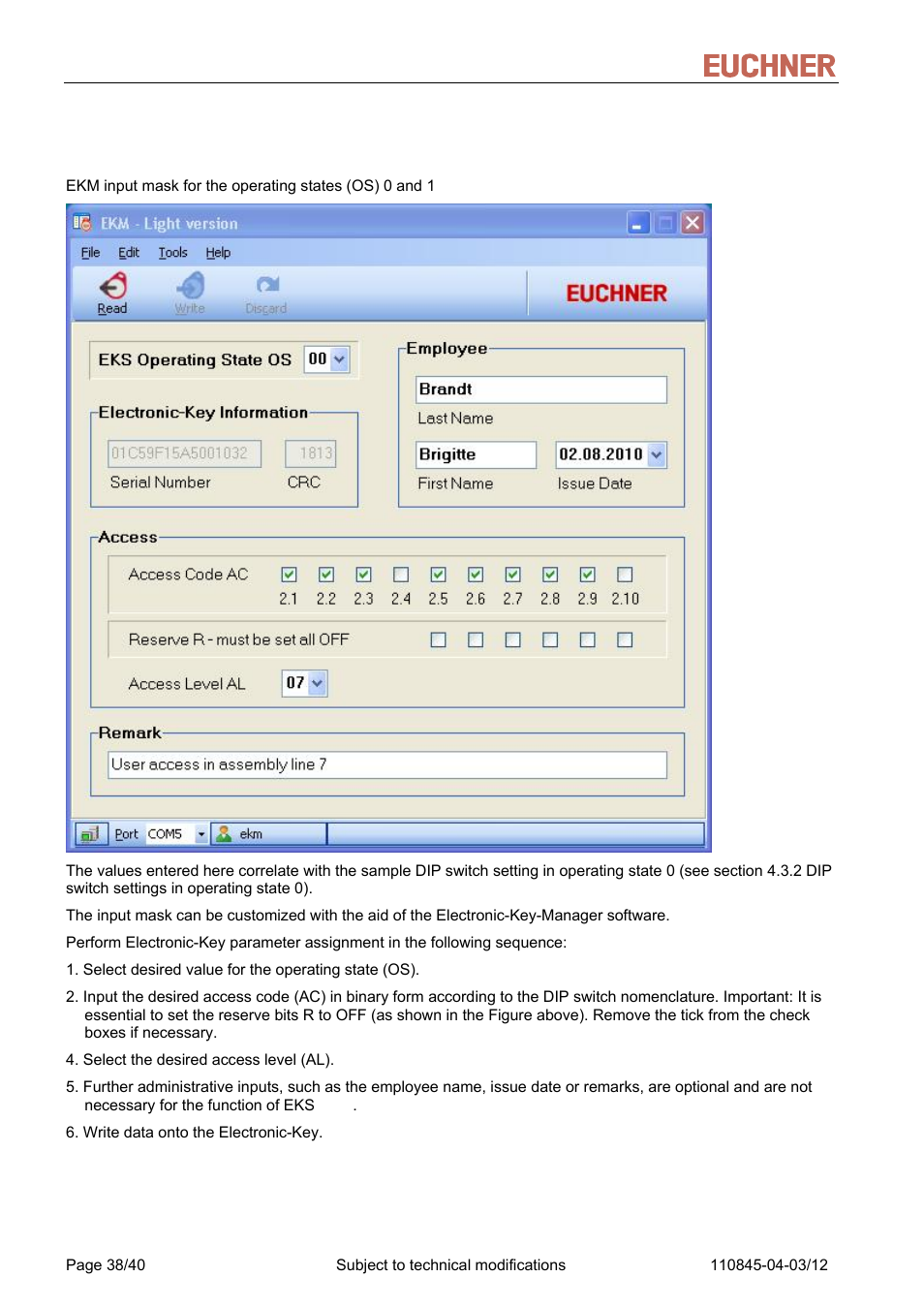 Manual eks light and light fsa | EUCHNER FSA Light User Manual | Page 38 / 40