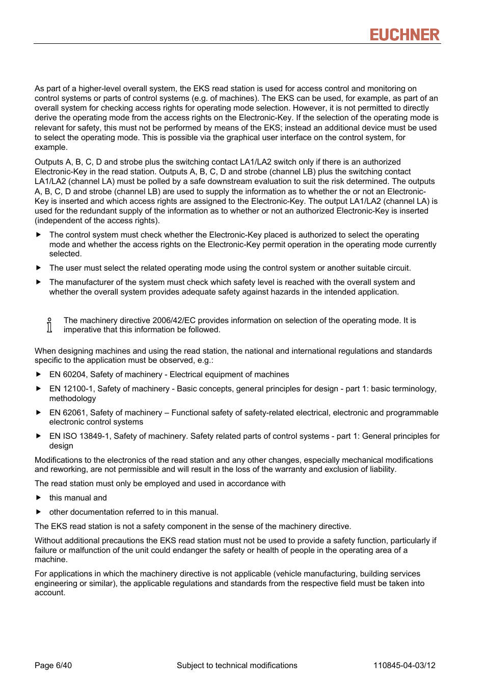 4 correct use, Correct use, Manual eks light and light fsa 1.4 correct use | EUCHNER FSA Light User Manual | Page 6 / 40