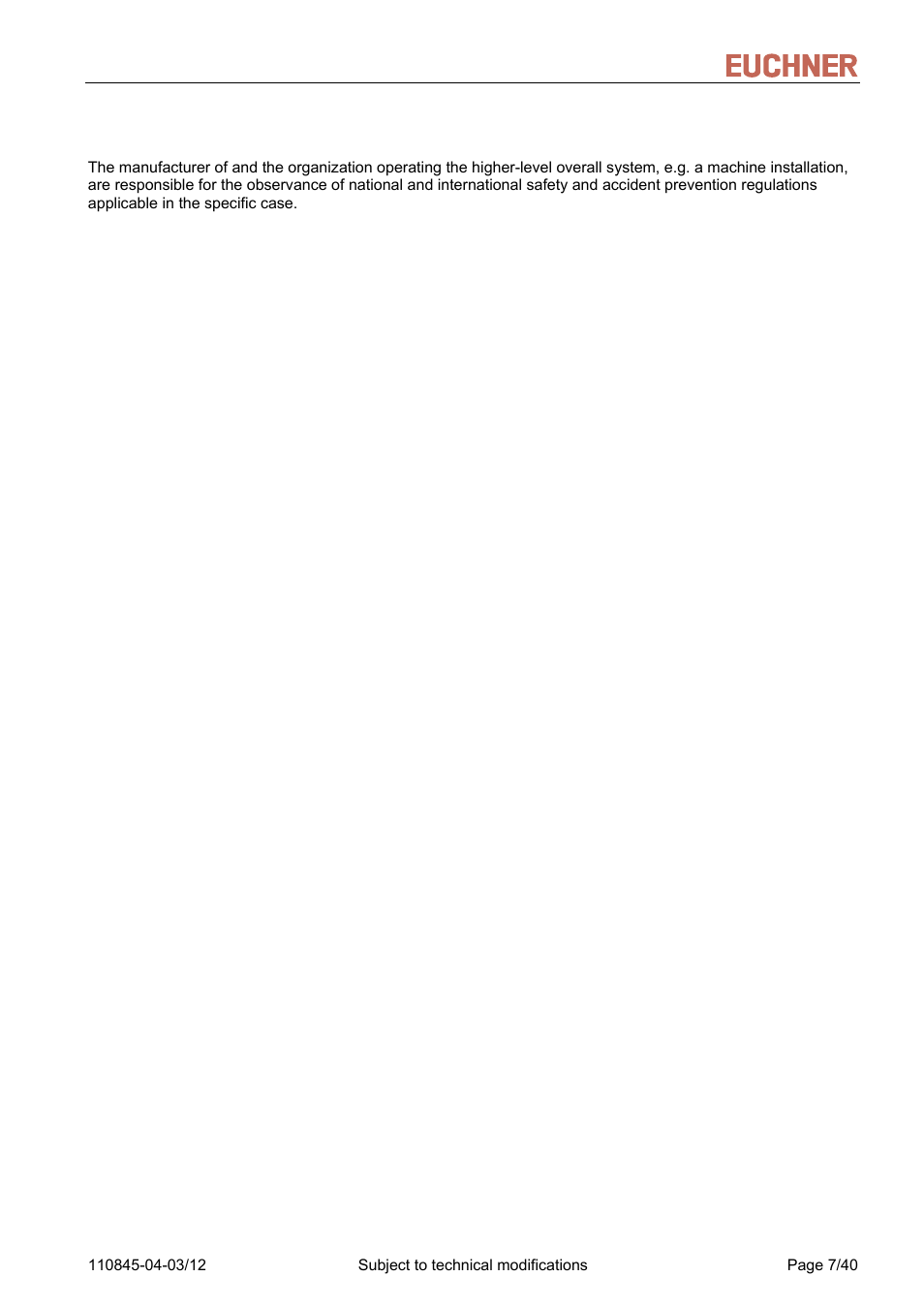 5 obligation on the operating organization, Obligation on the operating organization | EUCHNER FSA Light User Manual | Page 7 / 40