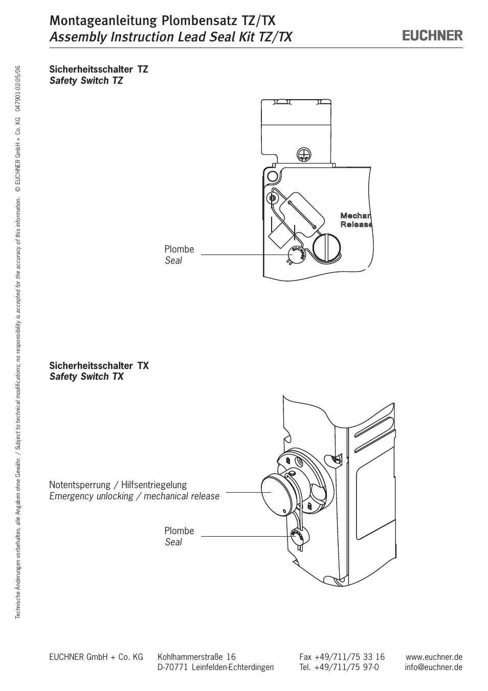 EUCHNER TX User Manual | 3 pages