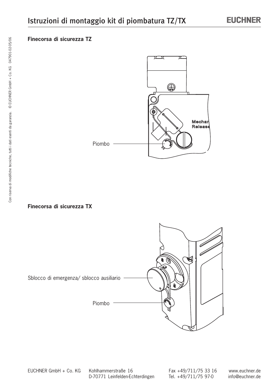 Istruzioni di montaggio kit di piombatura tz/tx | EUCHNER TX User Manual | Page 3 / 3