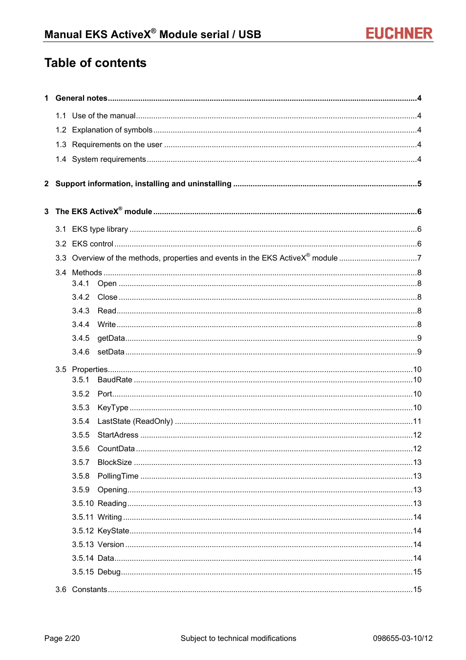 EUCHNER ActiveX Module serial/USB User Manual | Page 2 / 20