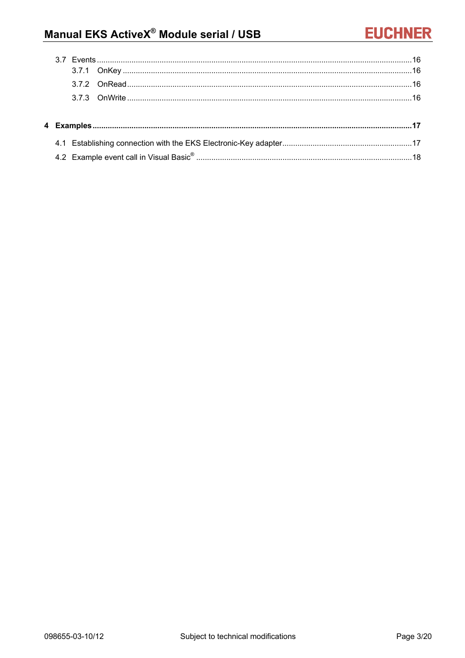 Manual eks activex, Module serial / usb | EUCHNER ActiveX Module serial/USB User Manual | Page 3 / 20