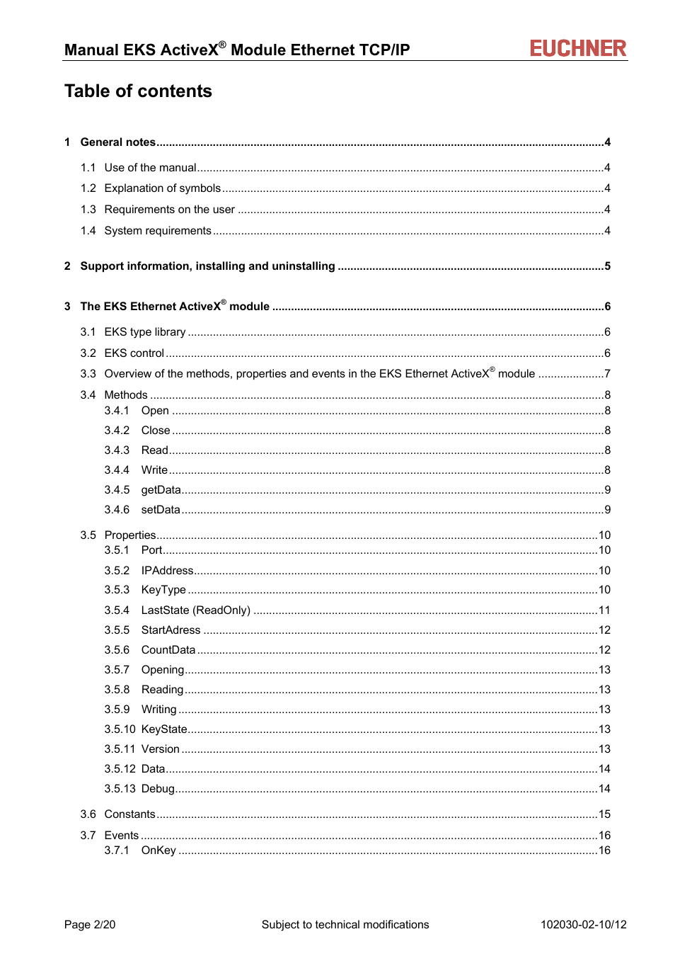 EUCHNER ActiveX Module Ethernet TCP/IP User Manual | Page 2 / 20