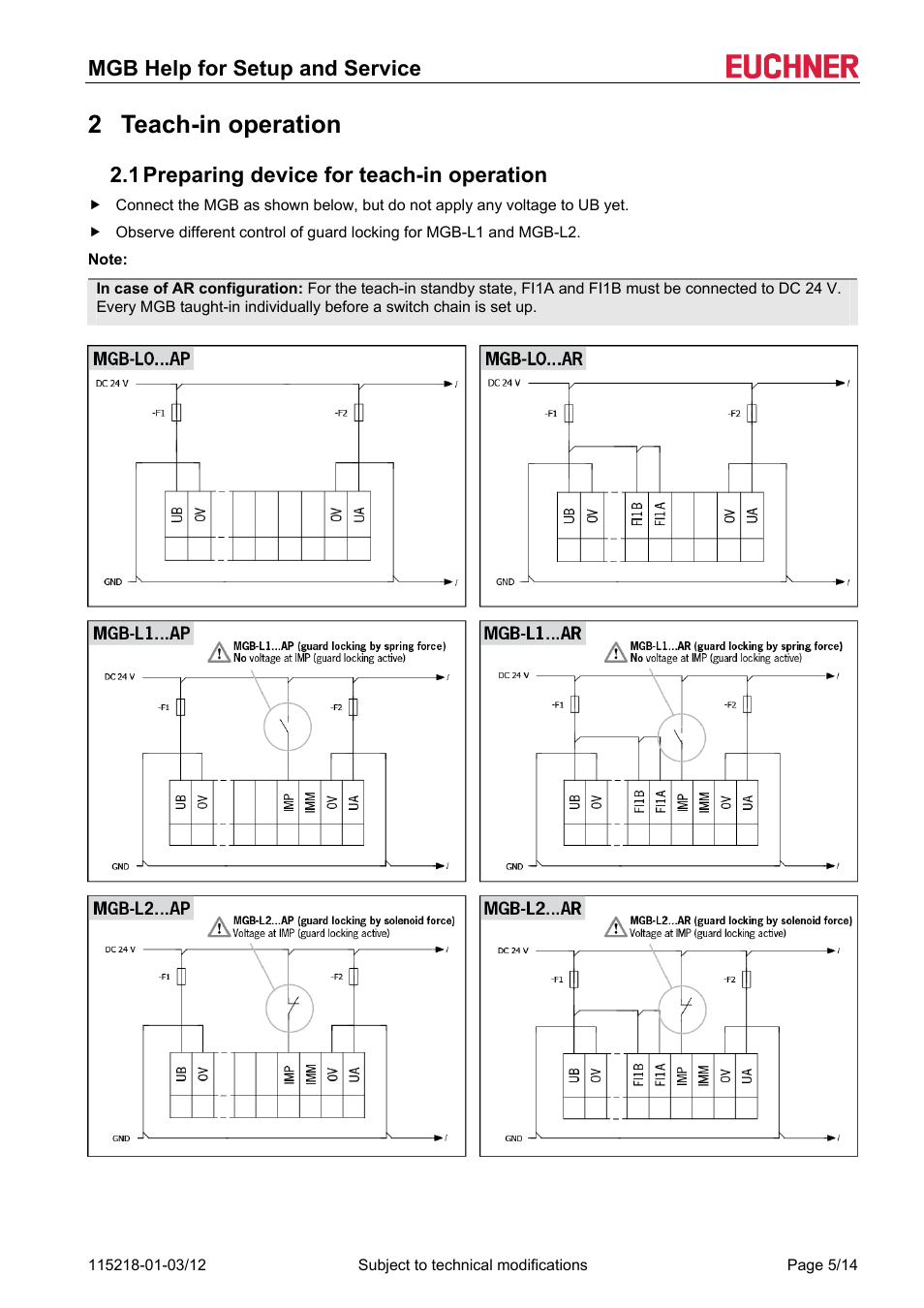 2 teach-in operation, 1 preparing device for teach-in operation, Teach-in operation | Preparing device for teach-in operation, Mgb help for setup and service | EUCHNER MGB (V2.0.0) User Manual | Page 5 / 14