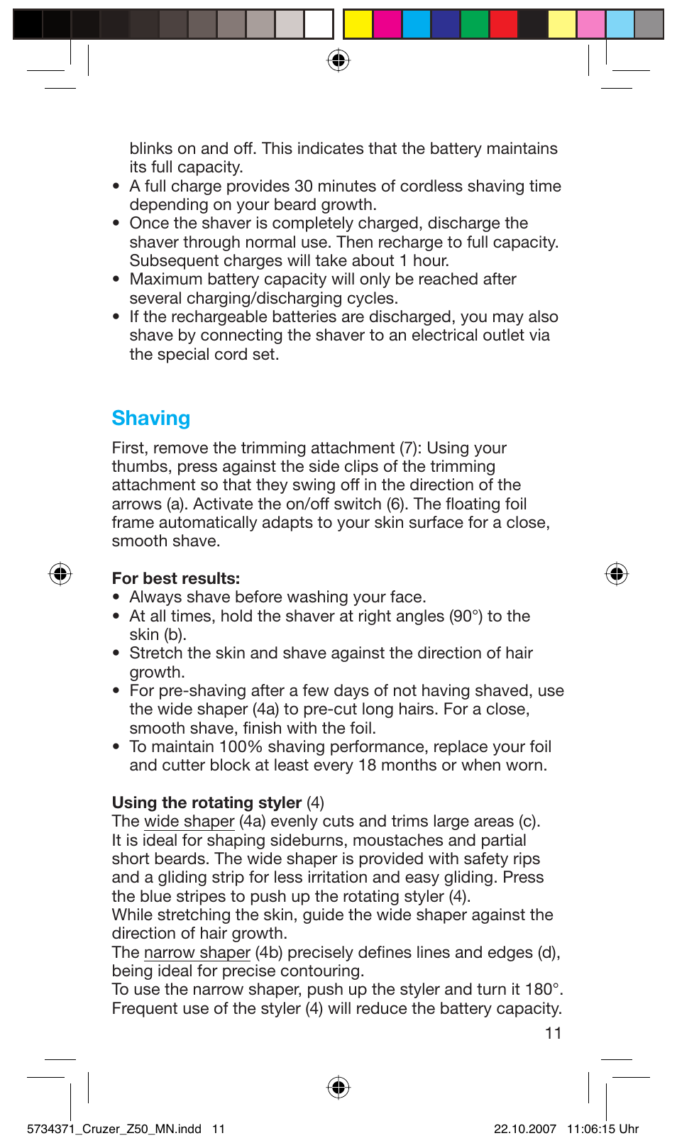 Shaving | Braun 5734 User Manual | Page 11 / 65