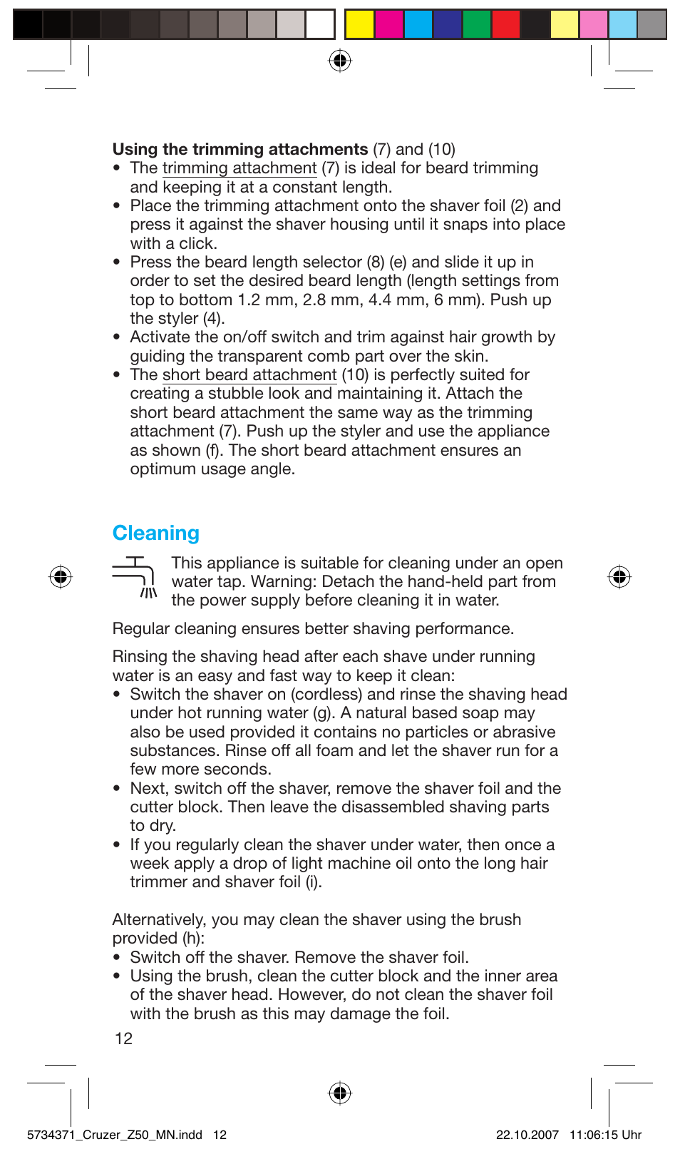 Cleaning | Braun 5734 User Manual | Page 12 / 65